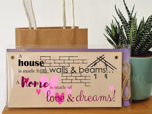 The Plum Penguin Handmade Wooden Hanging Wall Plaque House is Made from Walls and Beams Home Love Dreams Sentimental Family