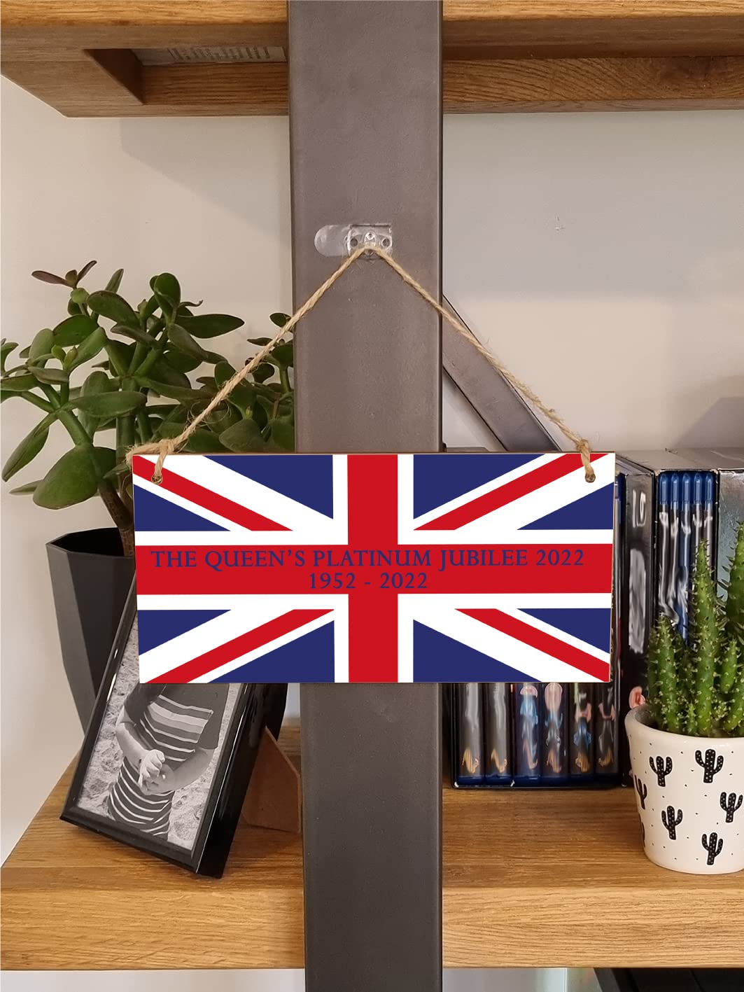 The Plum Penguin Handmade Wooden Hanging Wall Plaque Celebrate 70 Years Queen's Platinum Jubilee 2022 Union Jack Decorative Memorabilia Street Party