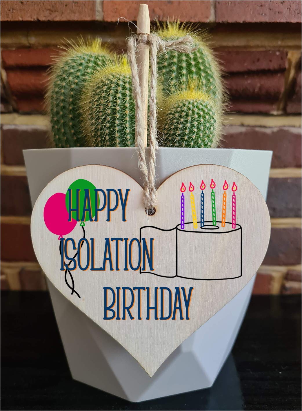 The Plum Penguin Handmade Wooden Hanging Heart Plaque Gift Happy Isolation Birthday novelty window wall hanger gift for absent friends and family funny keepsake sending birthday wishes and cheers