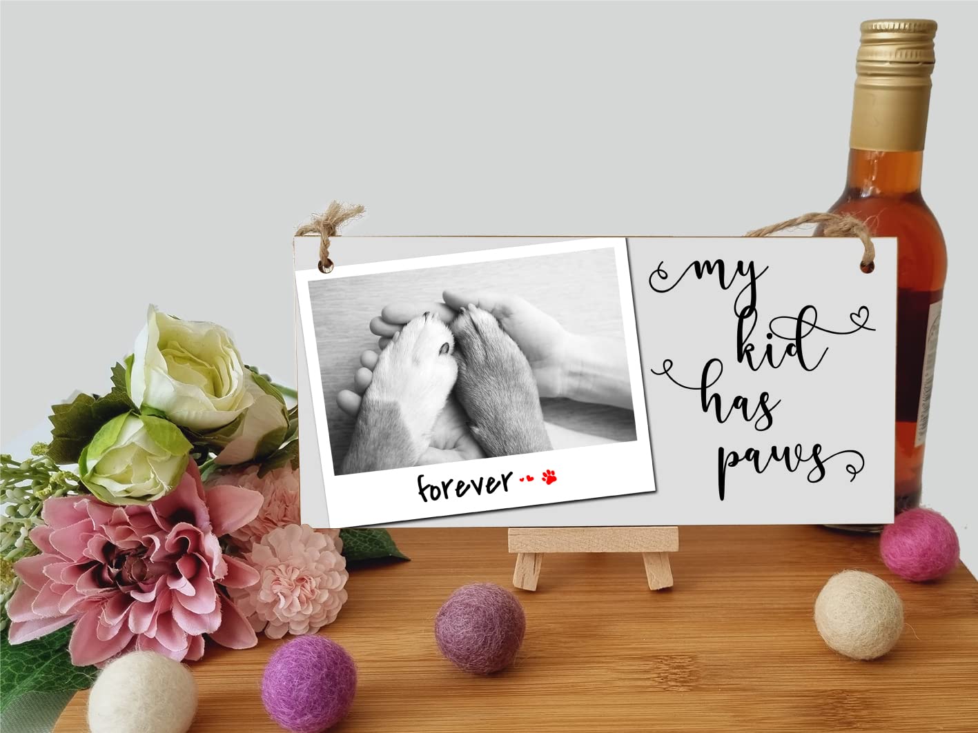 The Plum Penguin Handmade Wooden Hanging Wall Plaque My Kid Has Paws Funny Cute Sentimental Sign Pet Lover Cat Dog Mum Dad