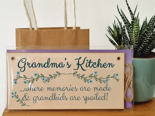 The Plum Penguin Handmade Wooden Hanging Wall Plaque Grandmas Kitchen Memories Made Grandkids Spoiled Gift for Grandparents