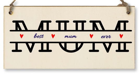 The Plum Penguin Handmade Wooden Hanging Wall Plaque Best Mum Ever Monogram Style Gift Sign Mother's Day