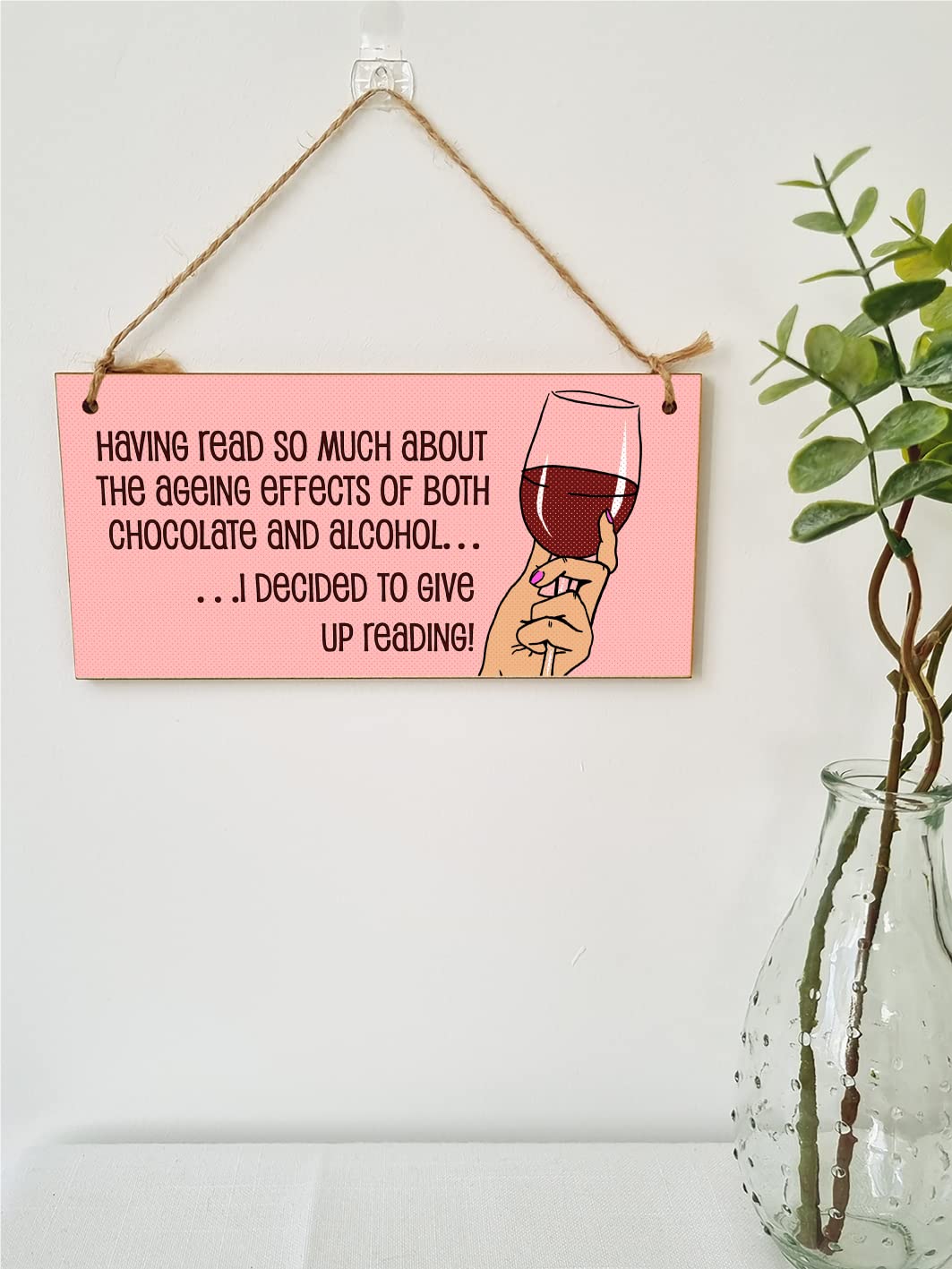 The Plum Penguin Handmade Wooden Hanging Wall Plaque Read About Ageing Effects of Alcohol Give Up Reading Funny Novelty Wine Lovers