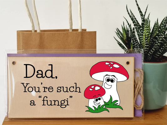 The Plum Penguin Handmade Wooden Hanging Wall Plaque Dad You're Such a Fun Guy Fungi Joke Pun Novelty Sign for a Man Cave