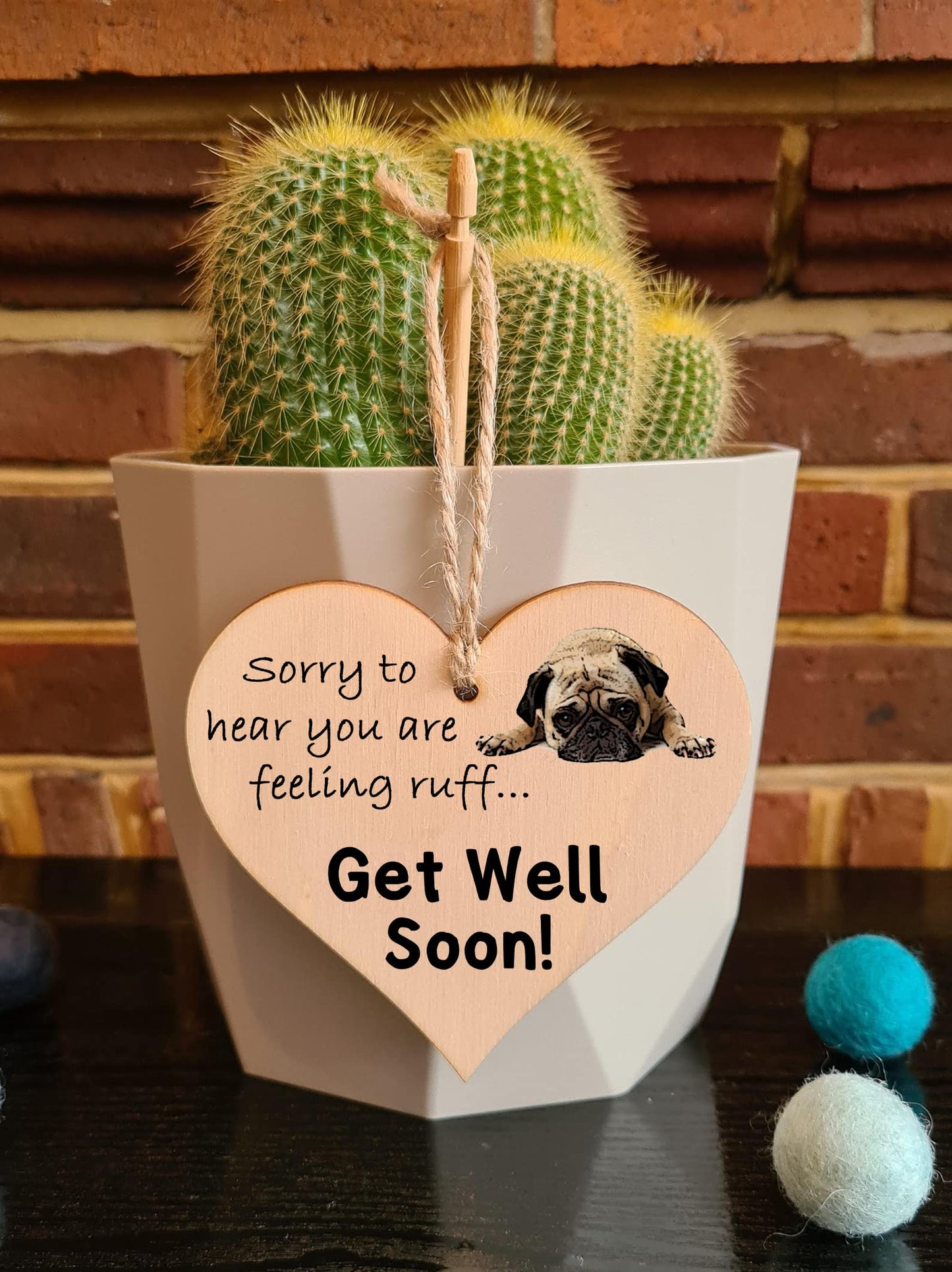 Handmade Wooden Hanging Heart Plaque Gift Get Well Soon Wishes