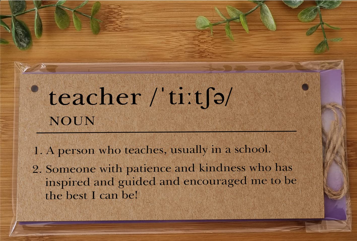 The Plum Penguin Handmade Wooden Hanging Wall Plaque Teacher Noun Dictionary Definition Patience Kindness End of School Term Gift