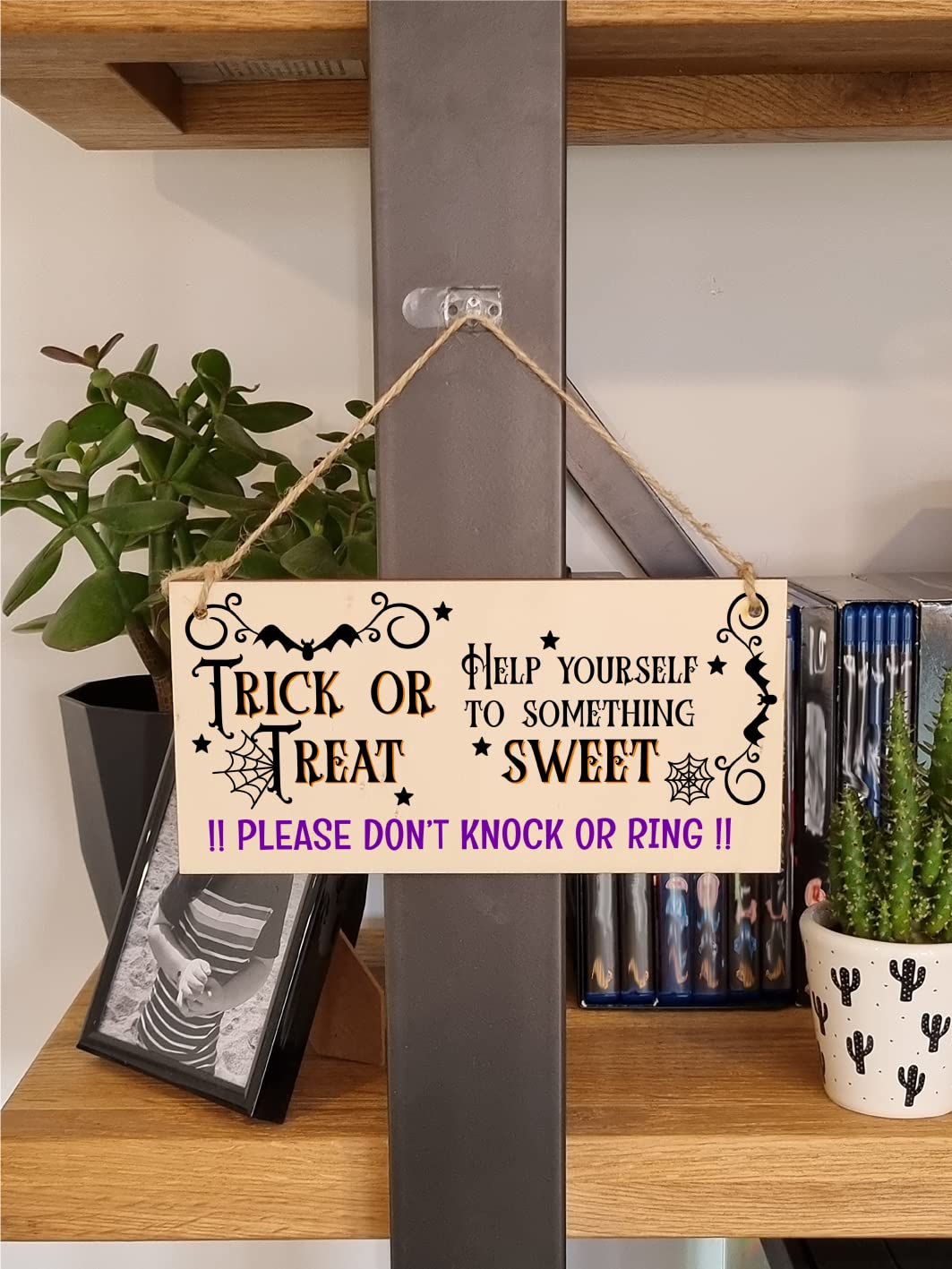 No Trick or Treaters But Don't Knock or Ring Halloween Do Not Disturb Sign Handmade Wooden Hanging Wall Plaque Gift Hallway Home Décor