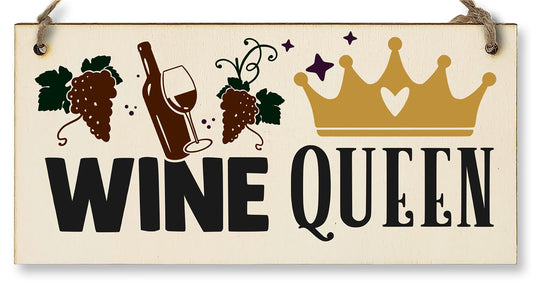 The Plum Penguin Wine Queen Funny Novelty Handmade Wooden Hanging Wall Plaque Great Friendship Gift Home Bar Sign Decoration