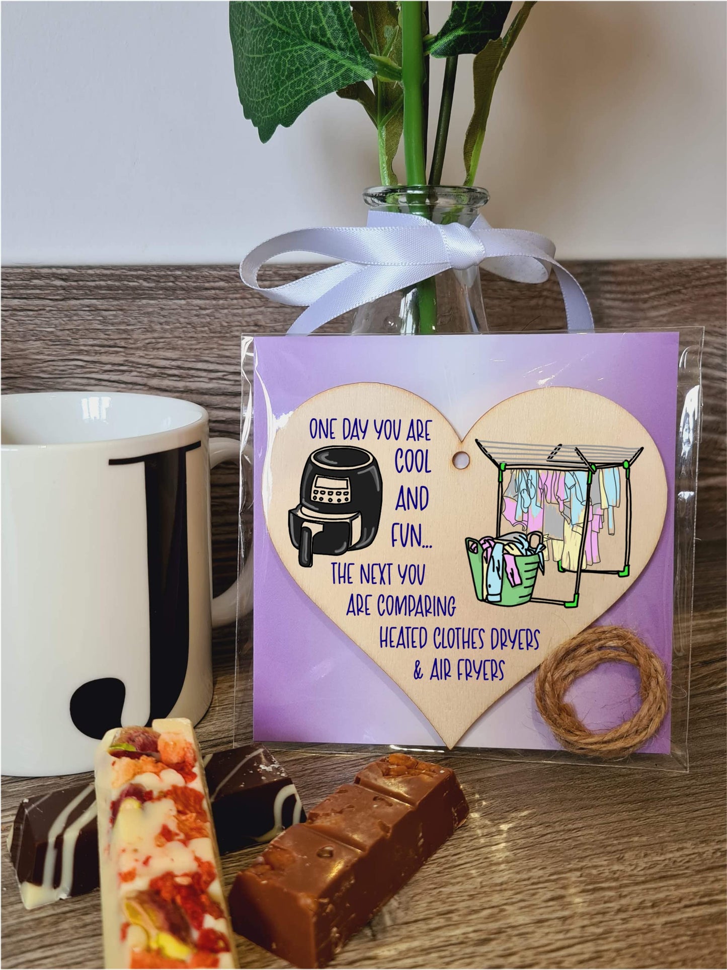 Young Fun Now Buying Air Fryers Funny Happy Birthday Hanging Heart Wooden Sign Home Decoration Card Alternative