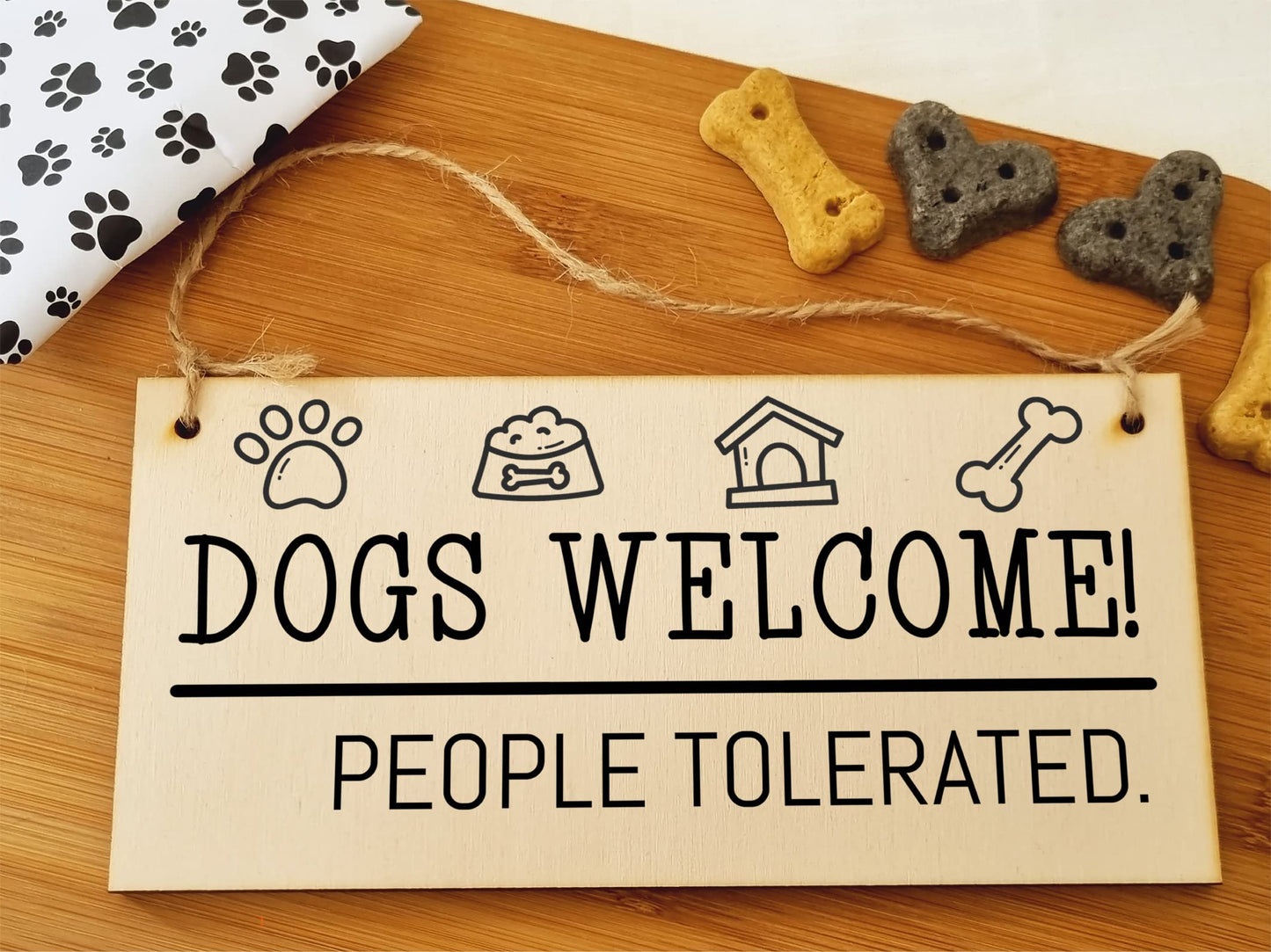 The Plum Penguin Handmade Wooden Hanging Wall Plaque Dogs Welcome People Tolerated Funny Cute Sign Pet Lover Dog Mum Dad