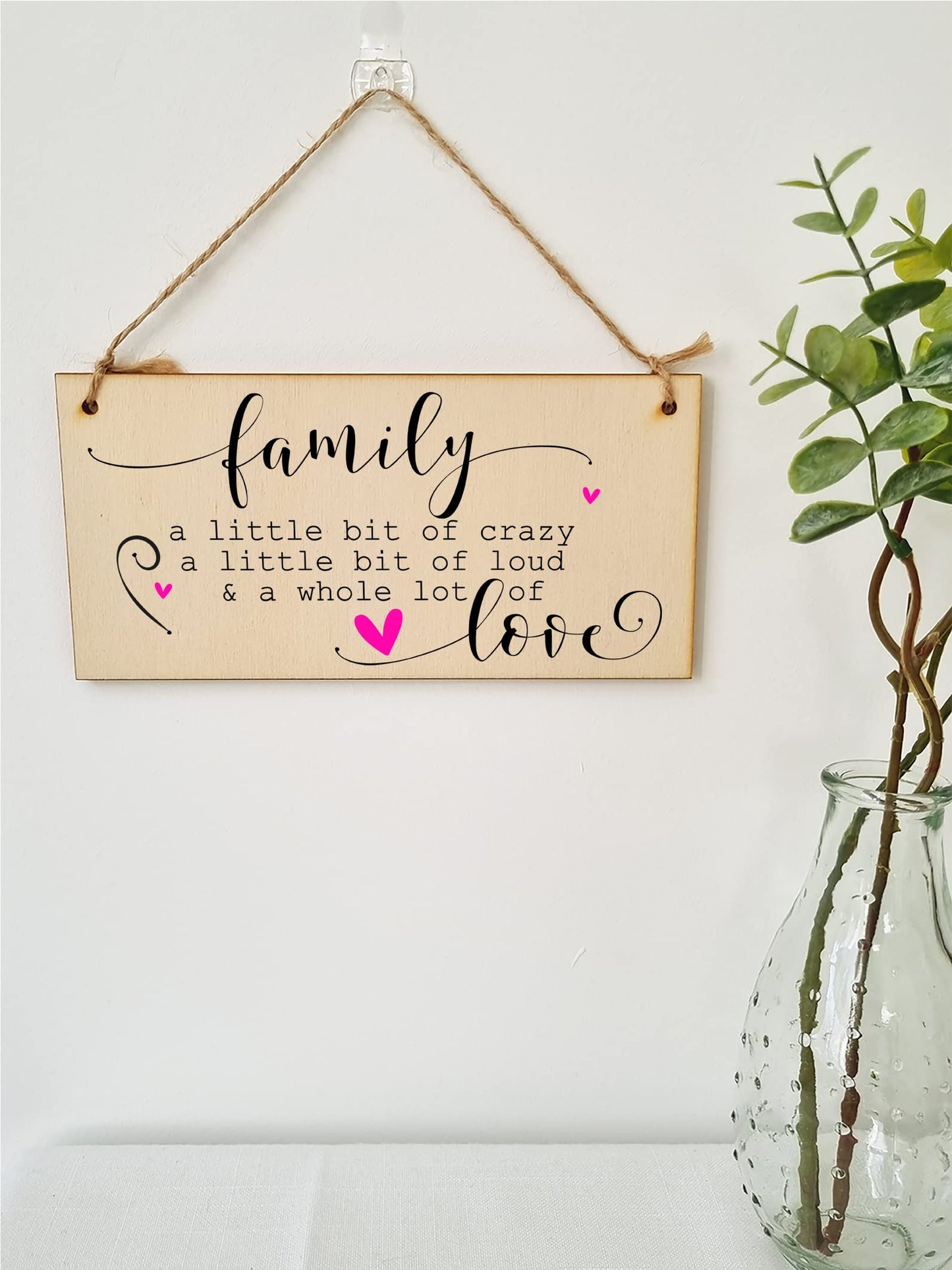 The Plum Penguin Handmade Wooden Hanging Wall Plaque Family A Little Bit Crazy Loud Love Decorative Sentimental Sign Gift Family