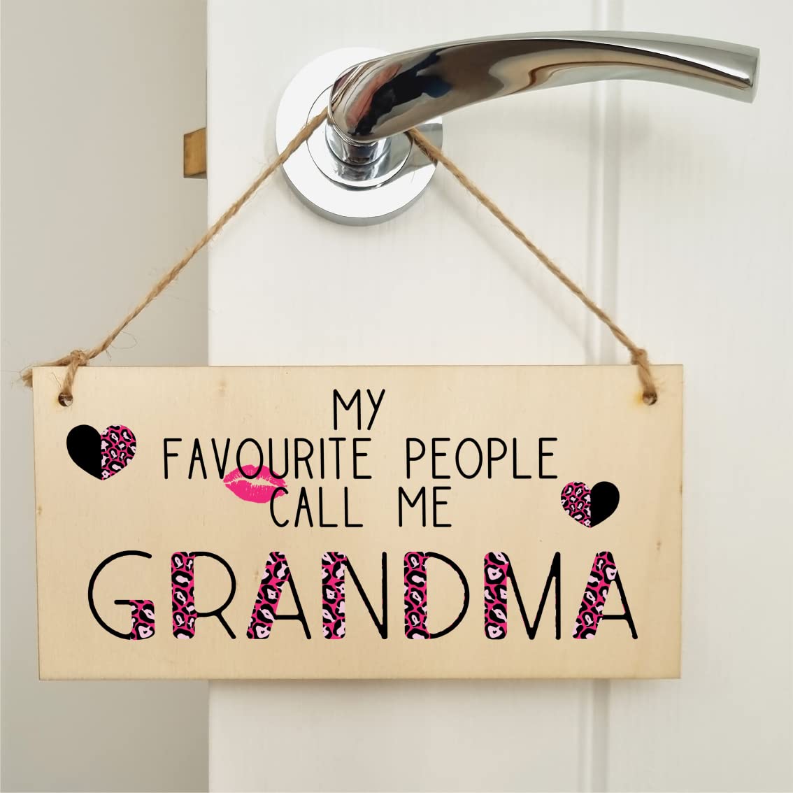 The Plum Penguin Handmade Wooden Hanging Wall Plaque Favourite People Call Me Grandma Fun Leopard Print Gift Sign Mother's Day