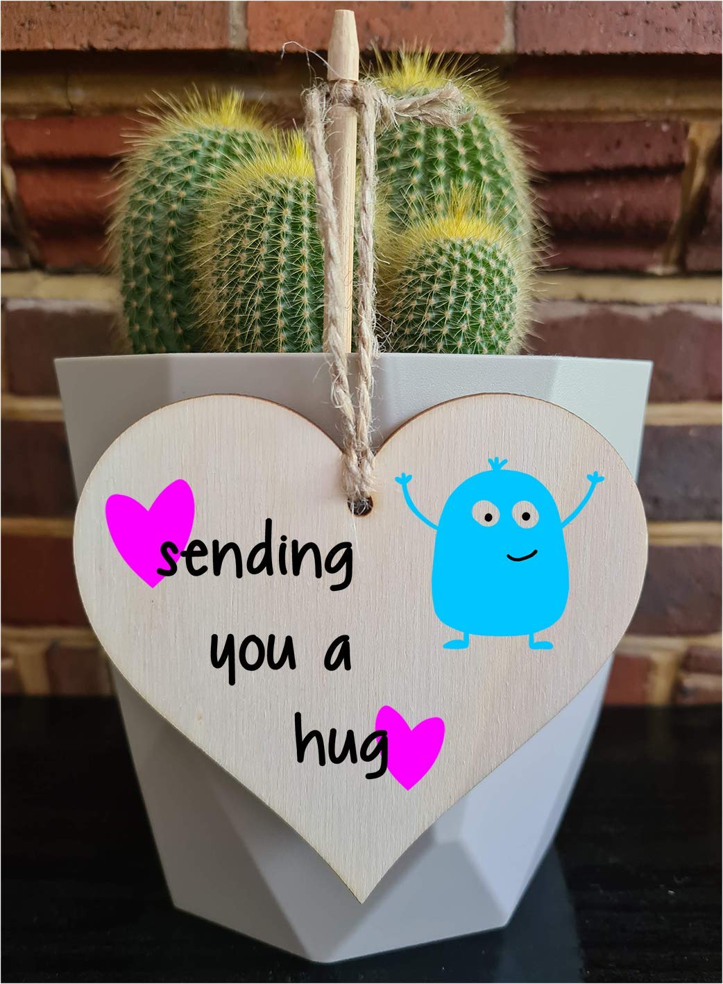 The Plum Penguin Handmade Wooden Hanging Heart Plaque Gift sending you a hug funny novelty wall hanger cute monster kids design for long distance family friends grandparents