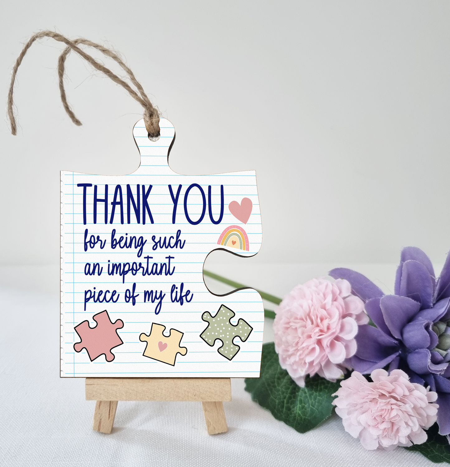 Thank You Important Piece of my Life Jigsaw Puzzle Shaped Notepad Style Decorative Hanging Plaque Sign Friendship Gift for Teacher