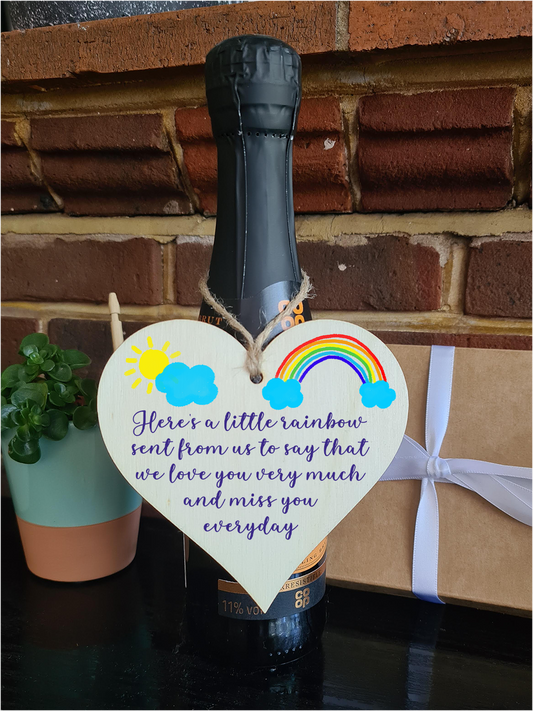 Handmade Wooden Hanging Heart Plaque Gift heres a little rainbow love you miss you long distance wall hanger cute rainbow design for family friends grandparents