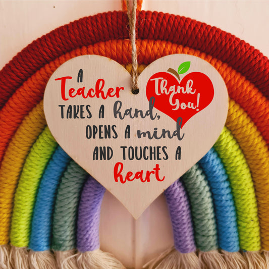 Teacher Takes a Hand Opens a Mind Touches a Heart Hanging Heart Wooden Decoration End of Term Gift Card Alternative