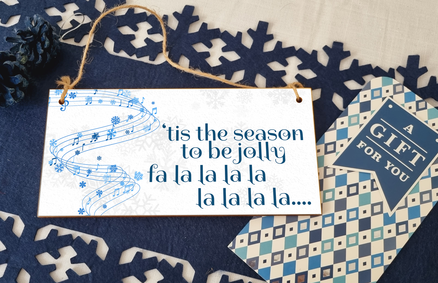 Tis the Season to be Jolly Christmas Decorative Sign Carols Songs Musical Handmade Wooden Hanging Wall Plaque Gift