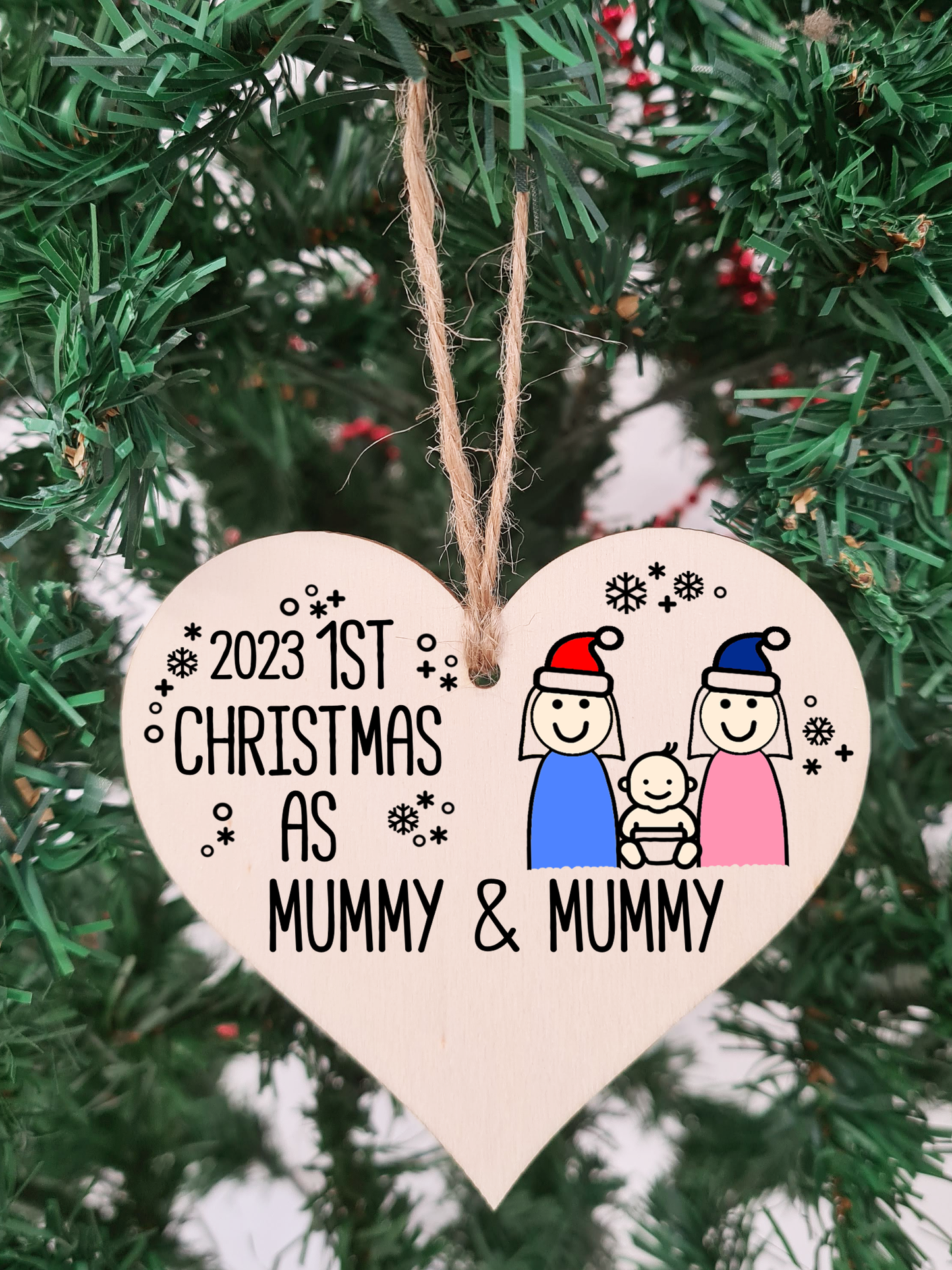 Handmade Wooden Christmas Hanging Heart Plaque Gift 1st Xmas as Mummy & Mummy commemorate new baby arrival new family same sex couple present tree decoration