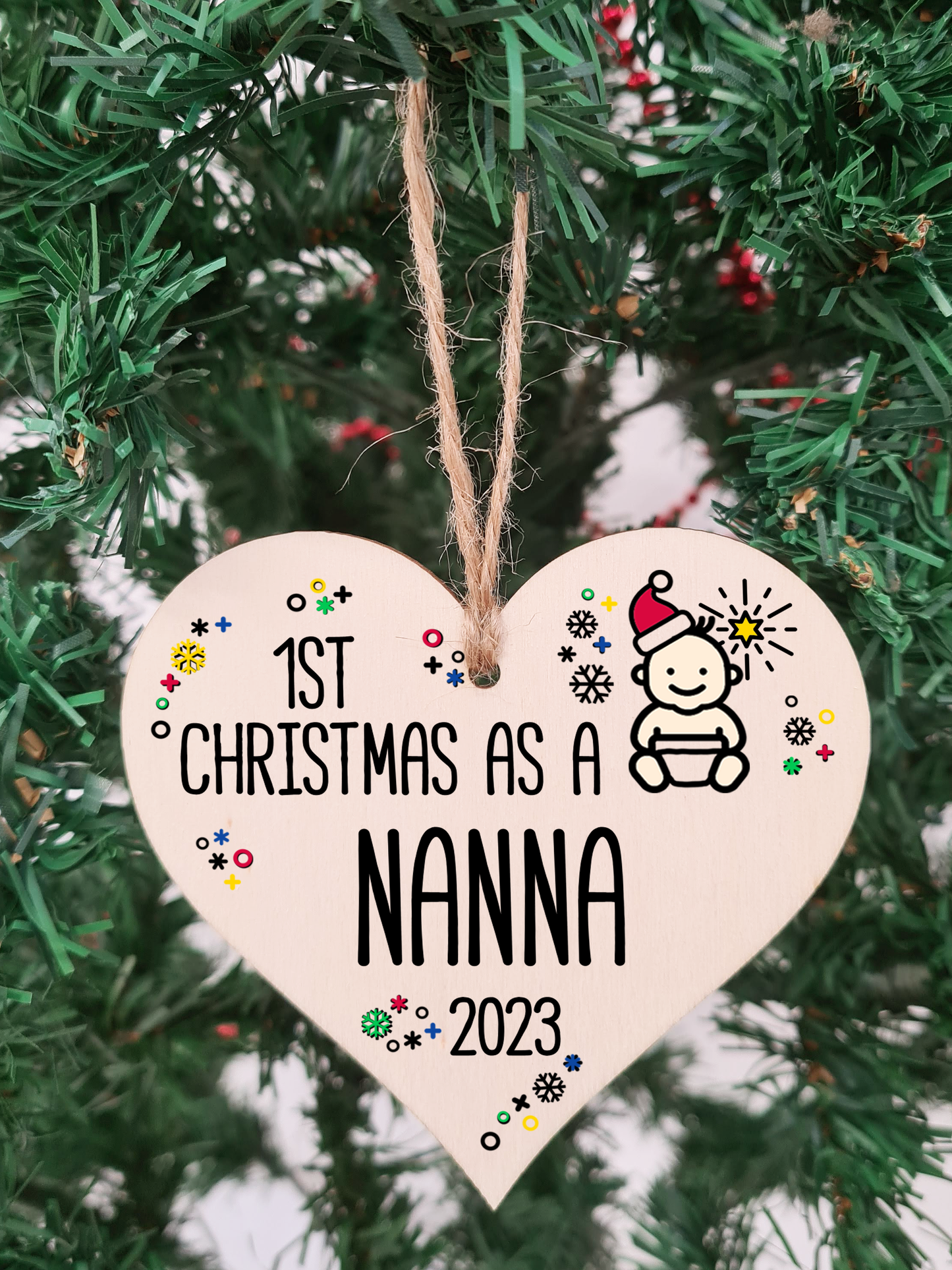 Handmade Wooden Christmas Hanging Heart Plaque Gift 1st Xmas as a Nanna new baby family celebration tree decoration present for family