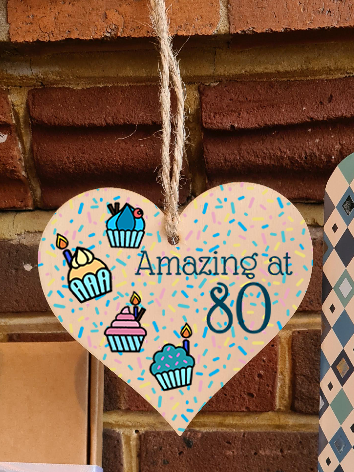 Handmade Wooden Hanging Heart Plaque Gift Amazing at Eighty Birthday Card Alternative Wall Hanger Bottle Decoration