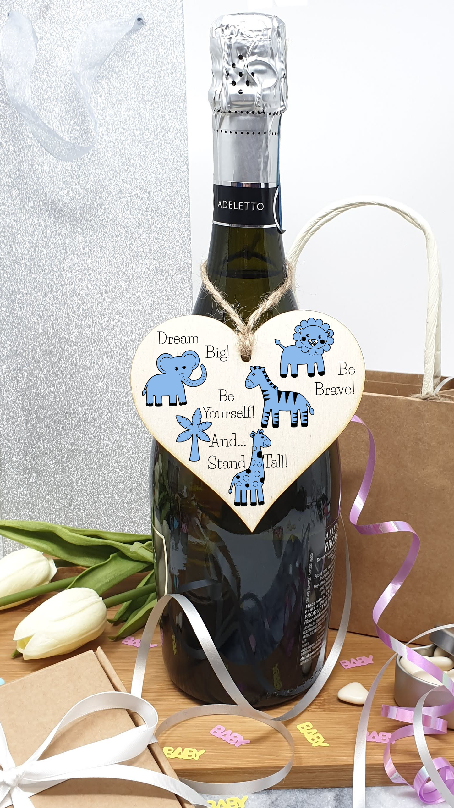 Handmade Wooden Hanging Heart Plaque Gift Be Brave Dream Big Be Yourself And Stand Tall new baby present new parents blue safari animals nursery wall decoration