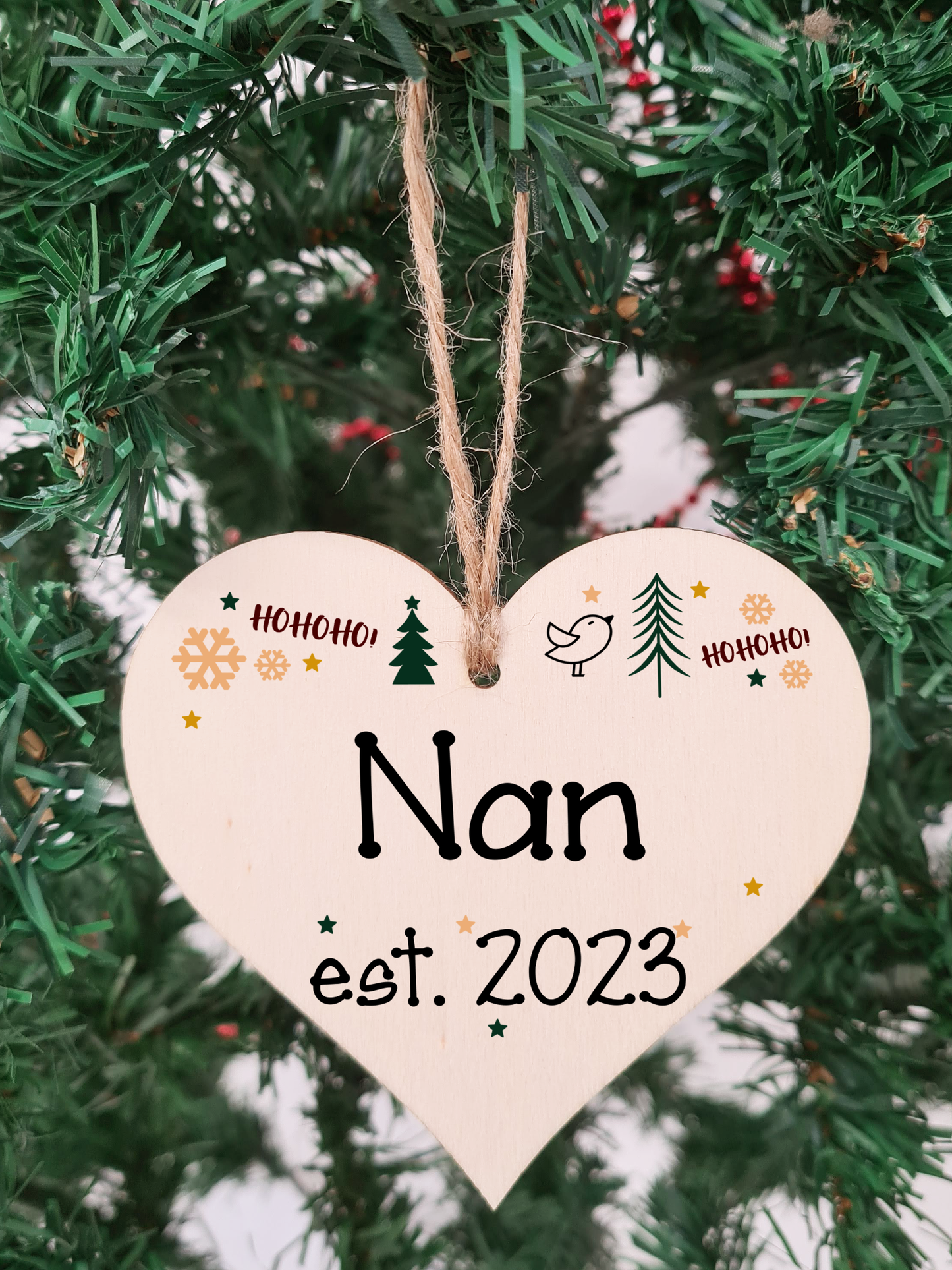 Handmade Christmas Hanging Wooden Heart Plaque Decoration Gift perfect nans grandparents newborns 2022