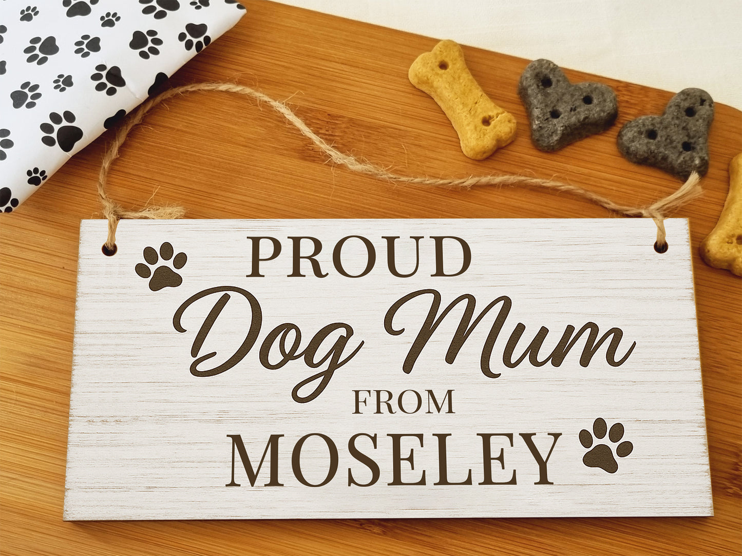 Dog Lover's Hanging Wooden Sign – Handmade Rustic Decor for Moseley Homes