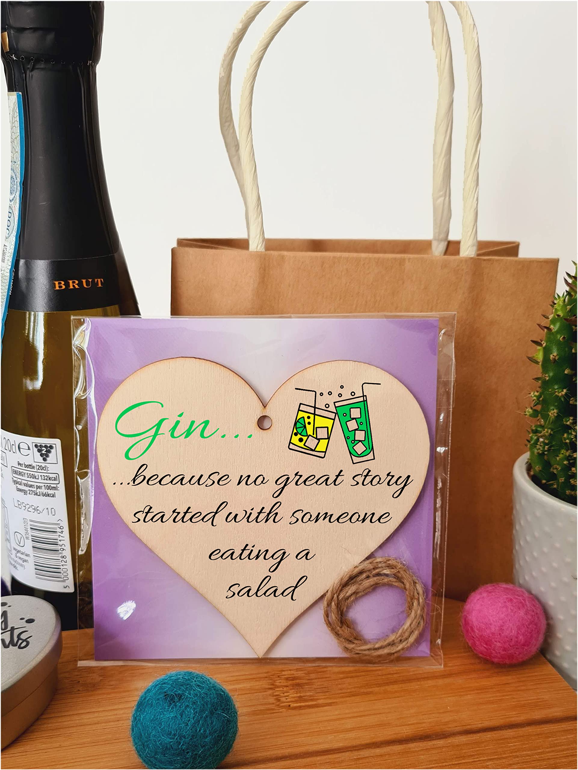 Handmade Wooden Hanging Heart Plaque Gift Perfect for Gin Lovers Novelty Funny Keepsake