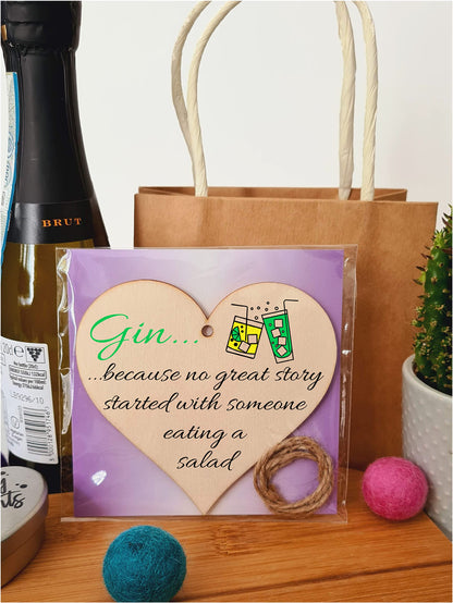 Handmade Wooden Hanging Heart Plaque Gift Perfect for Gin Lovers Novelty Funny Keepsake