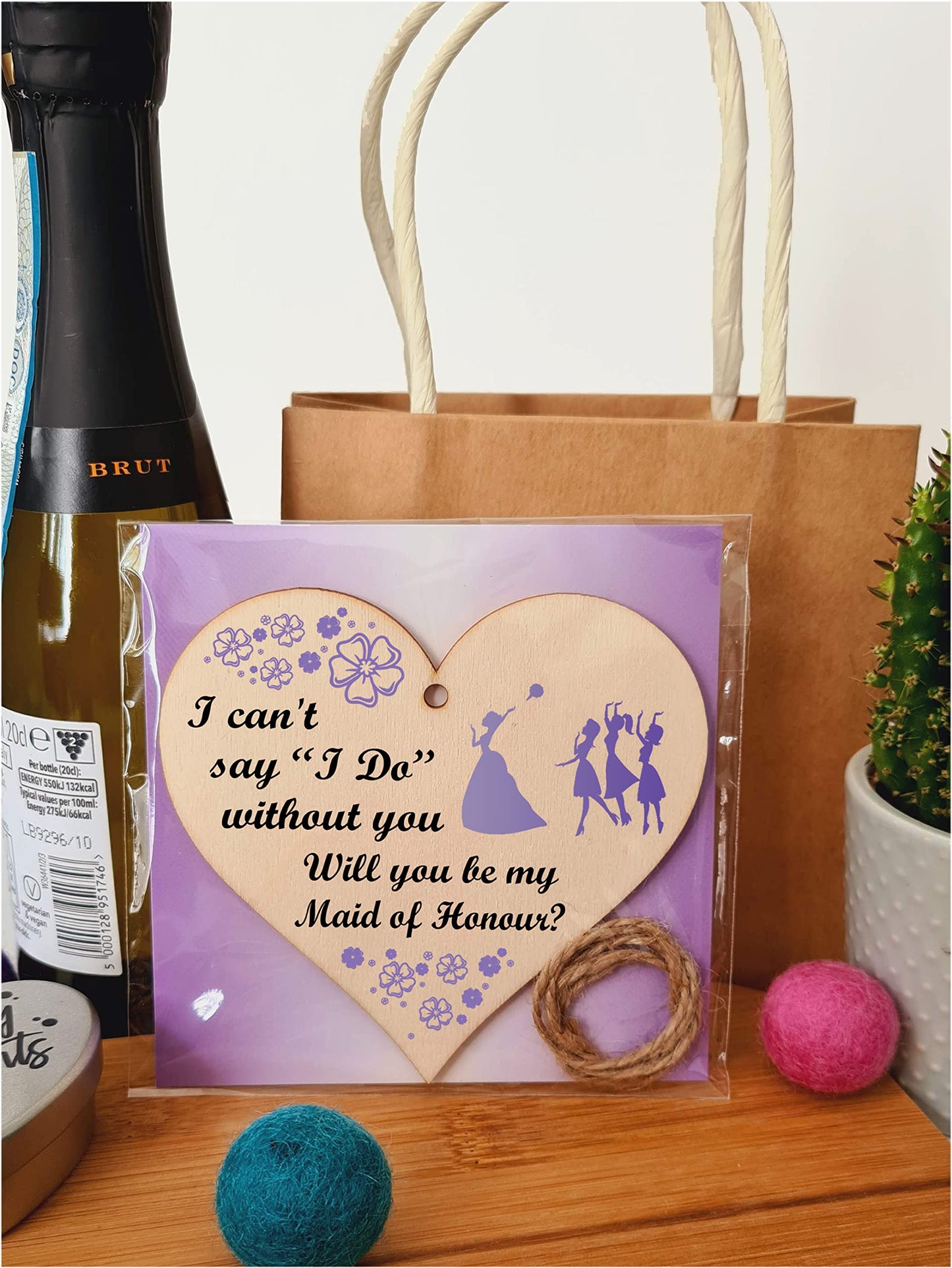 Handmade Wooden Hanging Heart Plaque Gift Will You Be My Maid of Honour Wedding Novelty Keepsake