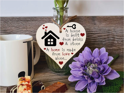 Handmade Wooden Hanging Heart Plaque Gift for New Home Perfect House Warming Present