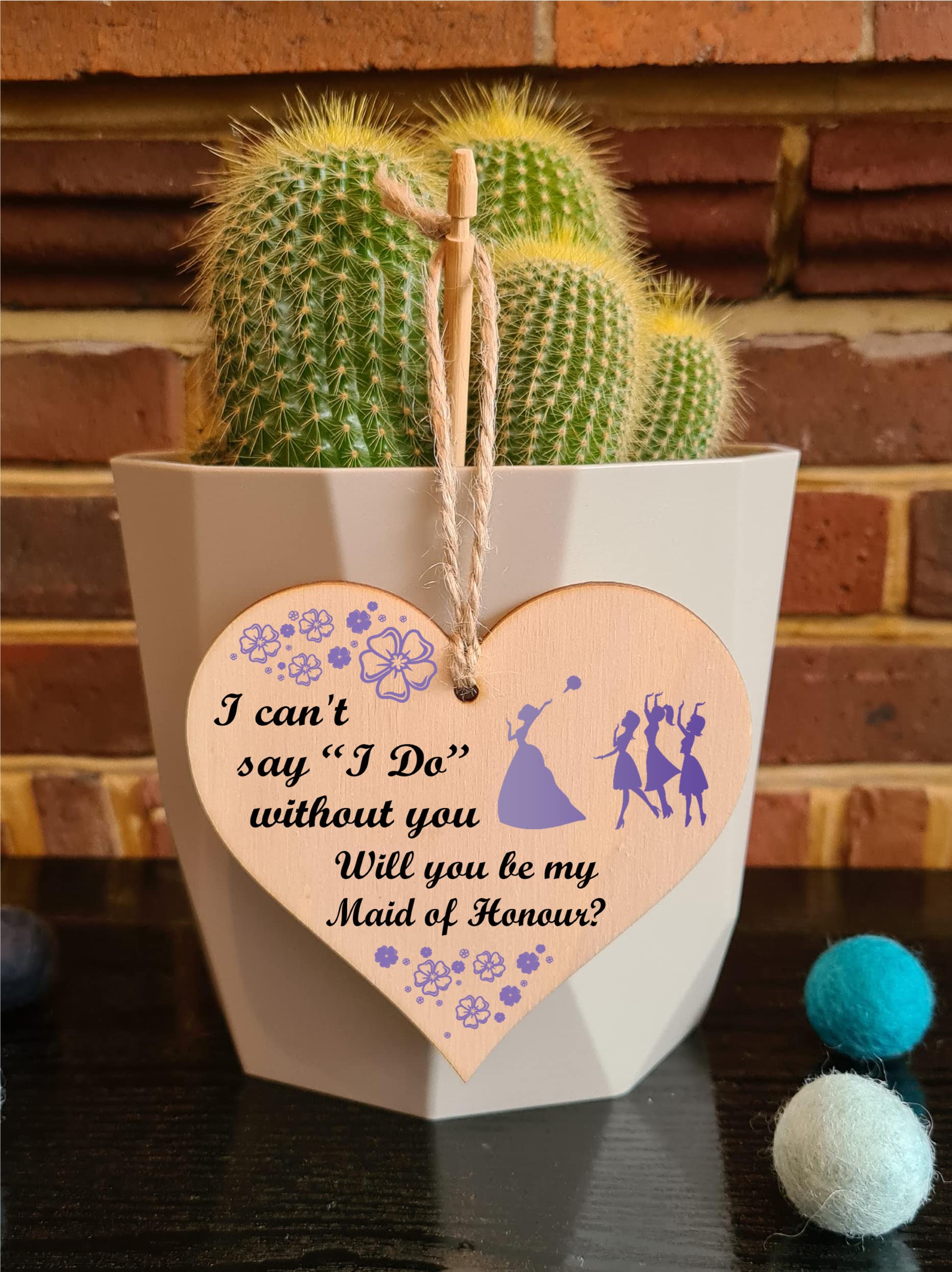 Handmade Wooden Hanging Heart Plaque Gift Will You Be My Maid of Honour Wedding Novelty Keepsake
