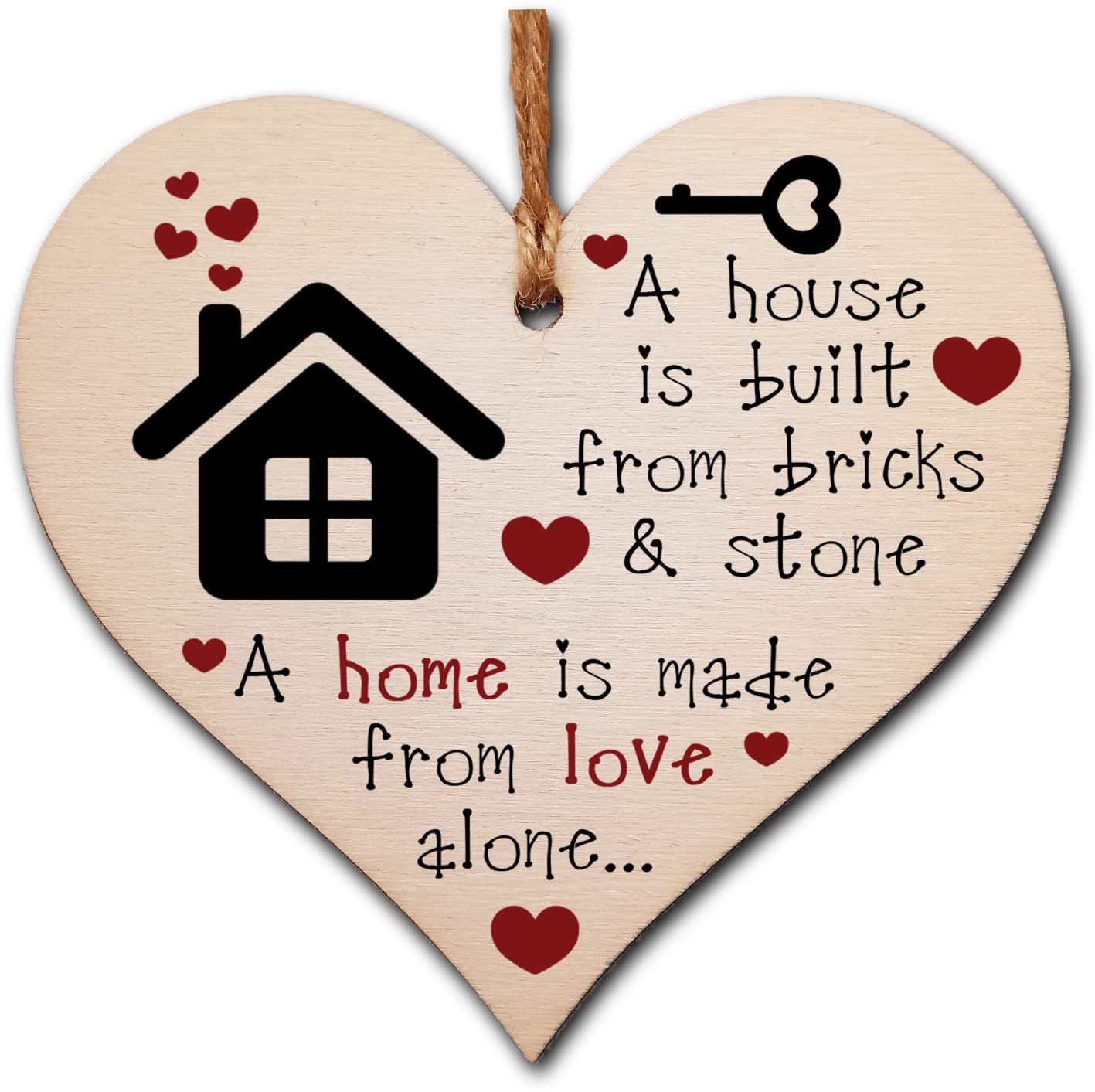 Handmade Wooden Hanging Heart Plaque Gift for New Home Perfect House Warming Present