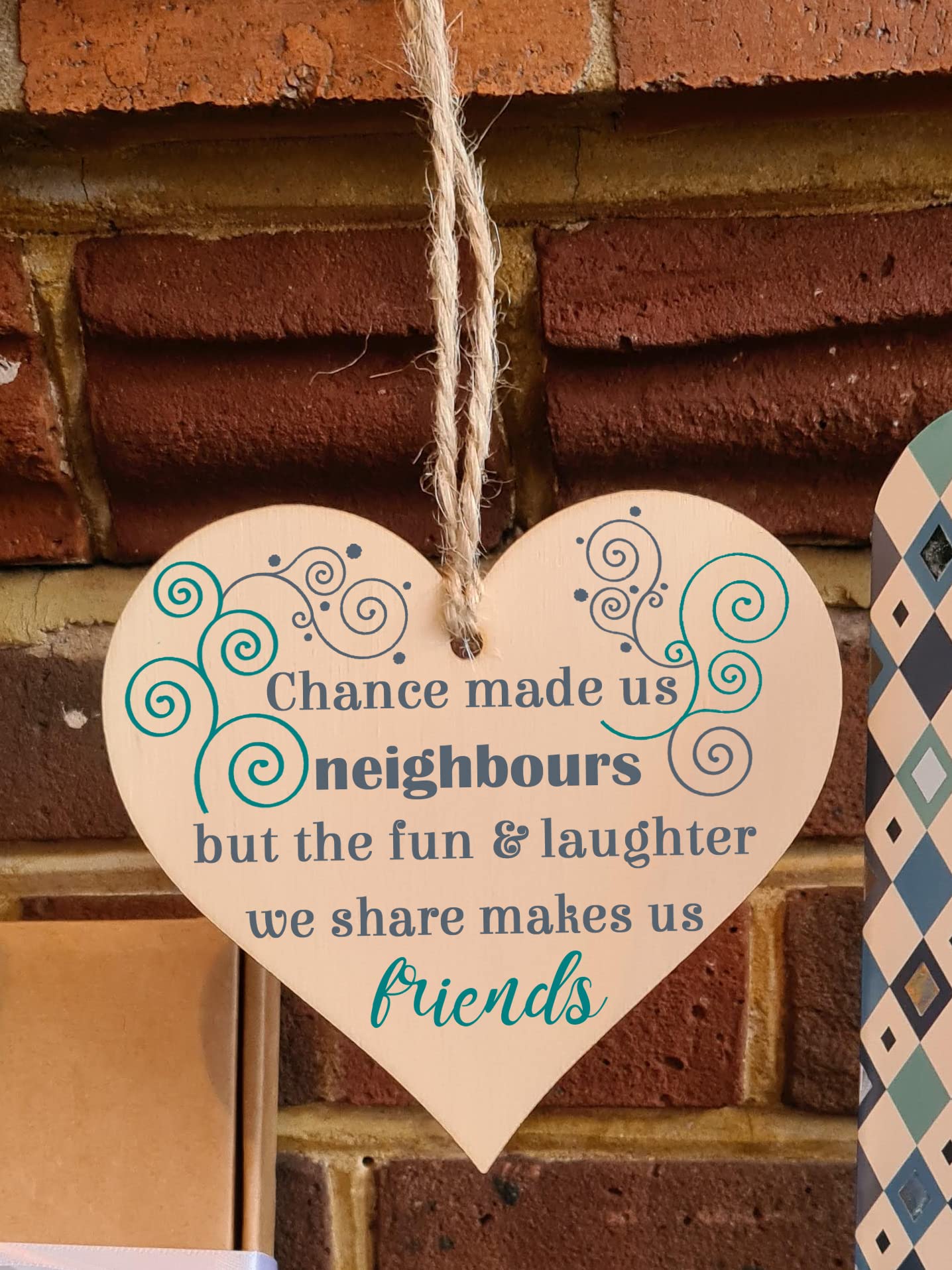 Handmade Wooden Hanging Heart Plaque Gift for Neighbours Keepsake for Friend