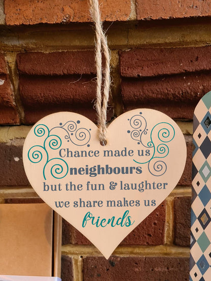 Handmade Wooden Hanging Heart Plaque Gift for Neighbours Keepsake for Friend