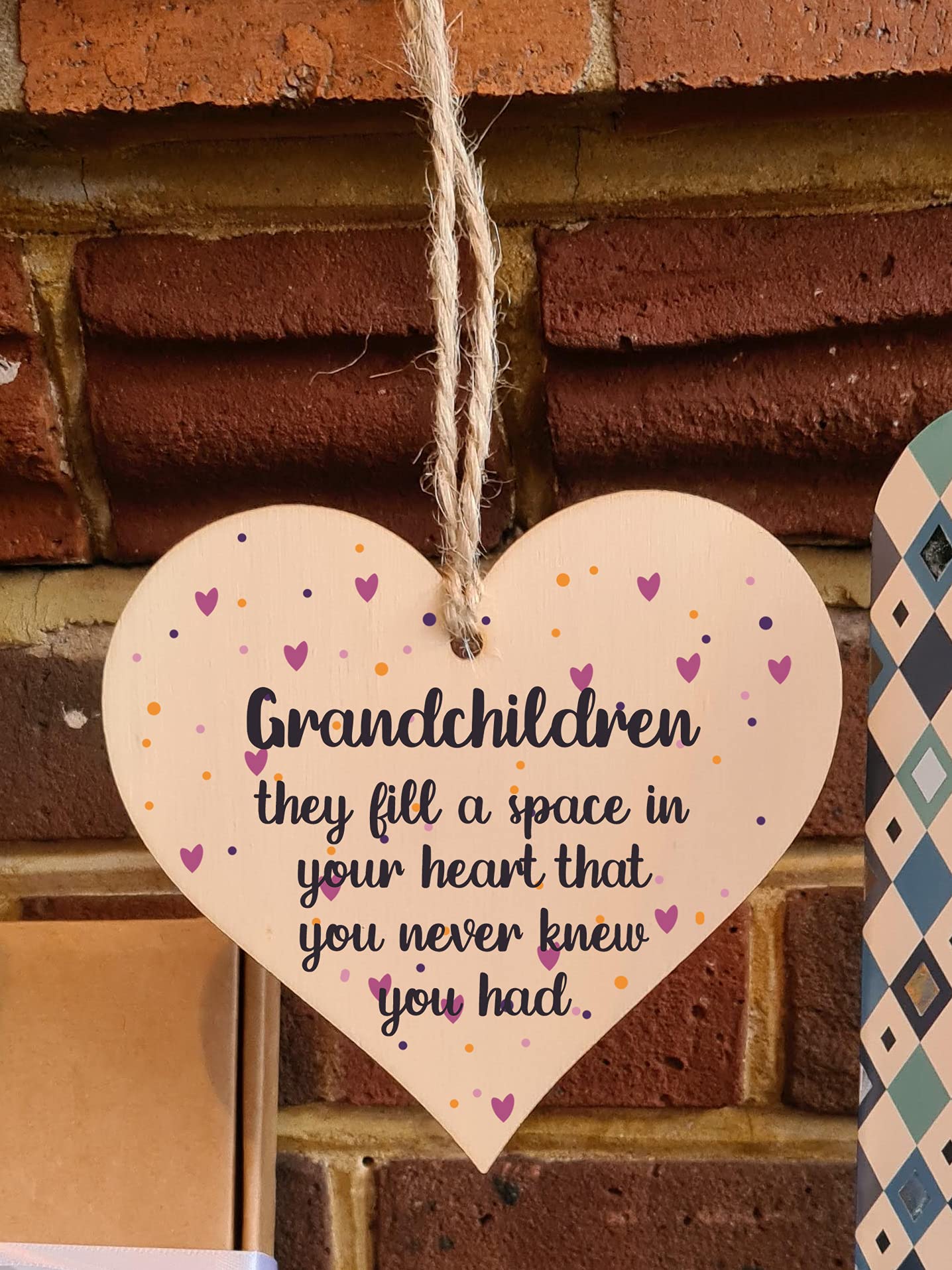 The Plum Penguin Handmade Wooden Hanging Heart Plaque Gift Grandchildren Fill Heart Wall Hanger Grandparents Family Thoughtful Wall Hanger