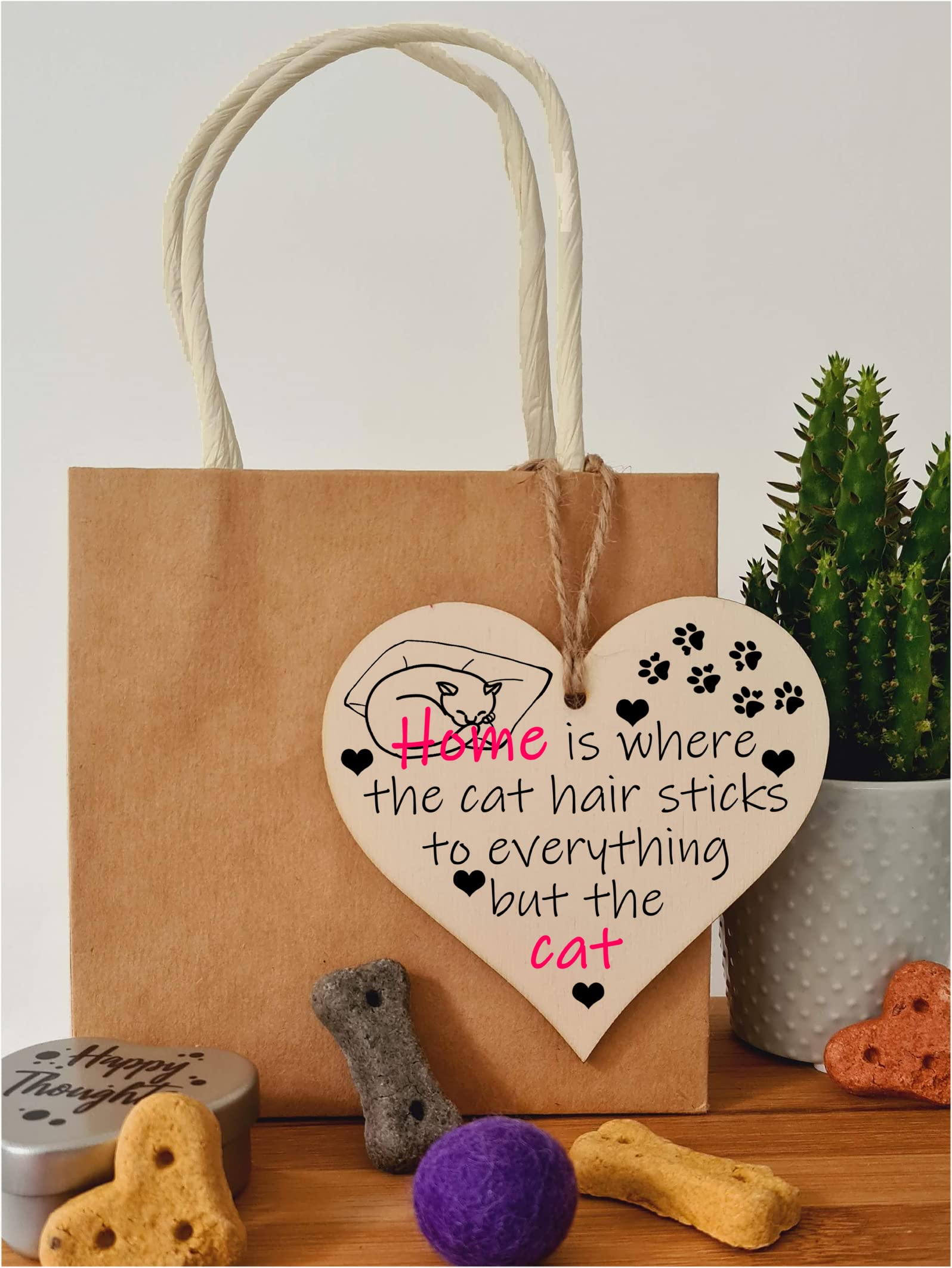 Handmade Wooden Hanging Heart Plaque Gift for Cat Lovers Novelty Funny Keepsake