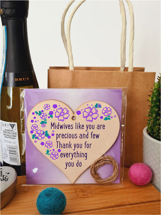 Handmade Wooden Hanging Heart Plaque Gift for a Great Midwife Loving Thoughtful Thank You Keepsake
