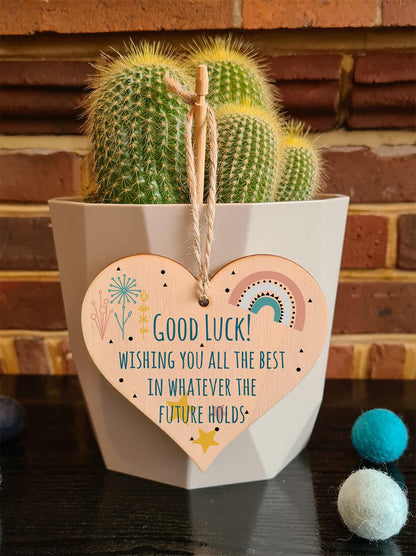 The Plum Penguin Handmade Wooden Hanging Heart Plaque Gift Good Luck Best Future Leaving Retirement Present Colleague Neighbour Card Alternative