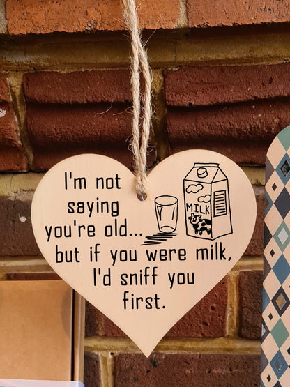 Handmade Wooden Hanging Heart Plaque Gift Novelty Funny Old Birthday Keepsake