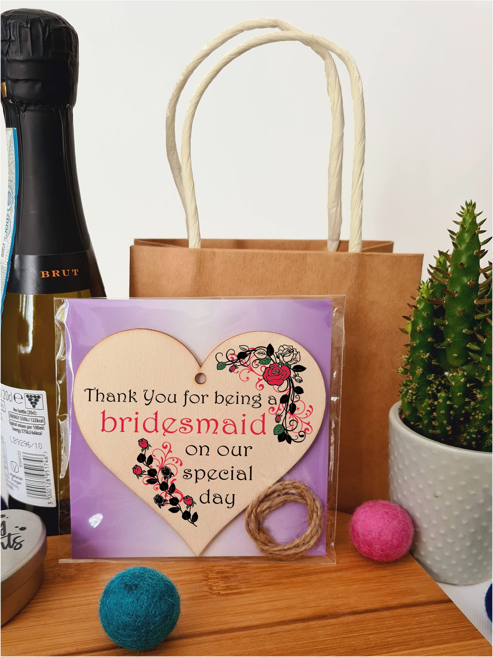 Handmade Wooden Hanging Heart Plaque Gift Thank You for Being My Bridesmaid Wedding Novelty Keepsake