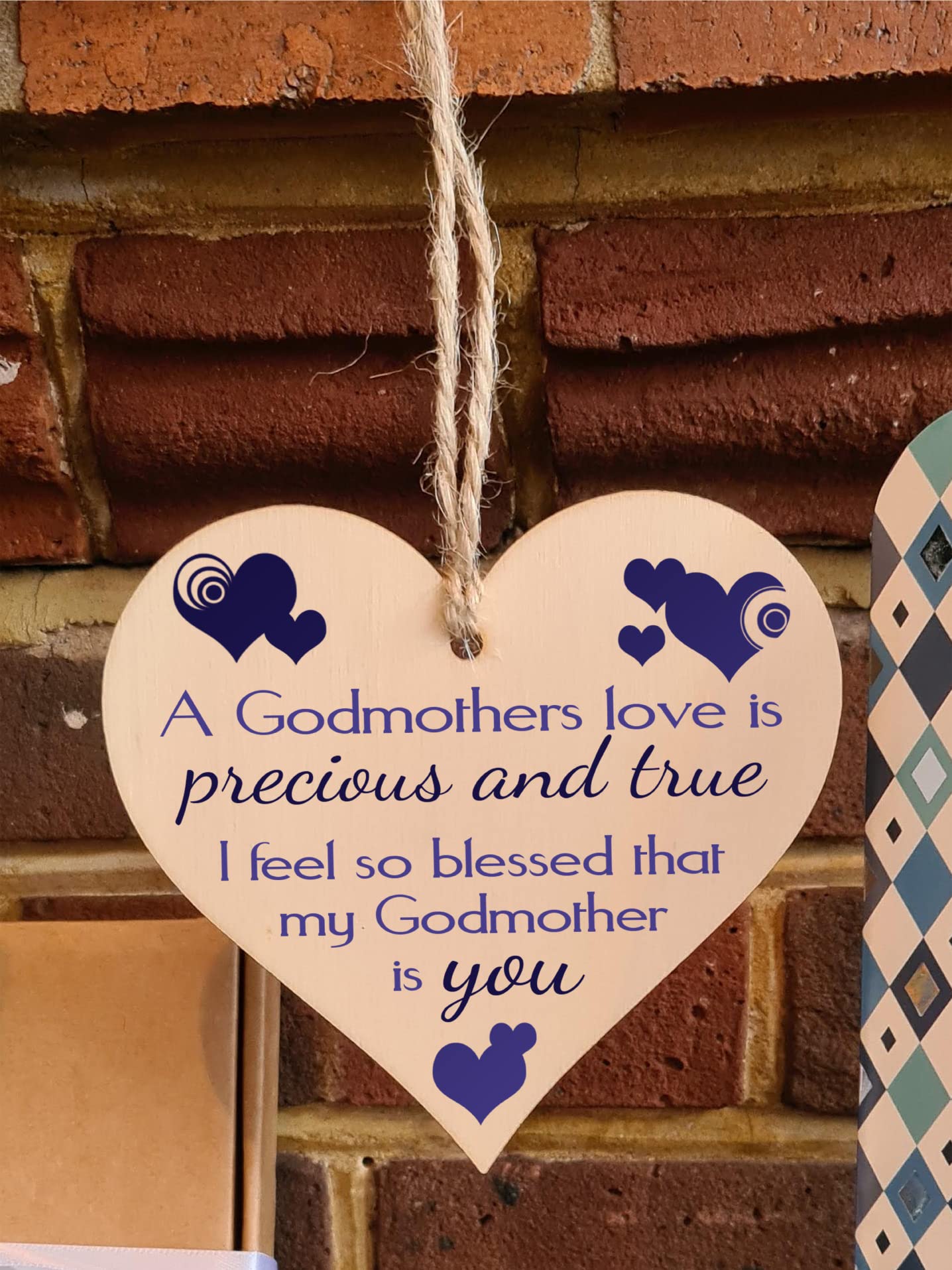 Handmade Wooden Hanging Heart Plaque Gift for precious and Special Godmothers Novelty Keepsake