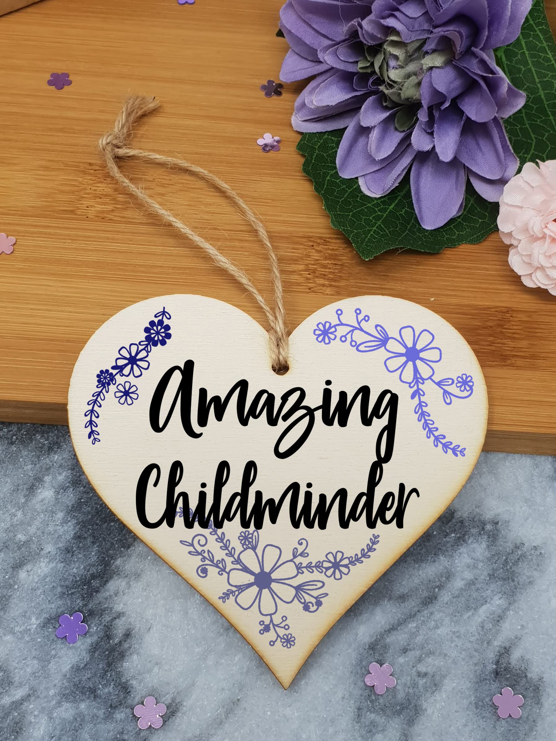 Handmade Wooden Hanging Heart Plaque Gift for a Amazing Childminder Thank You Keepsake