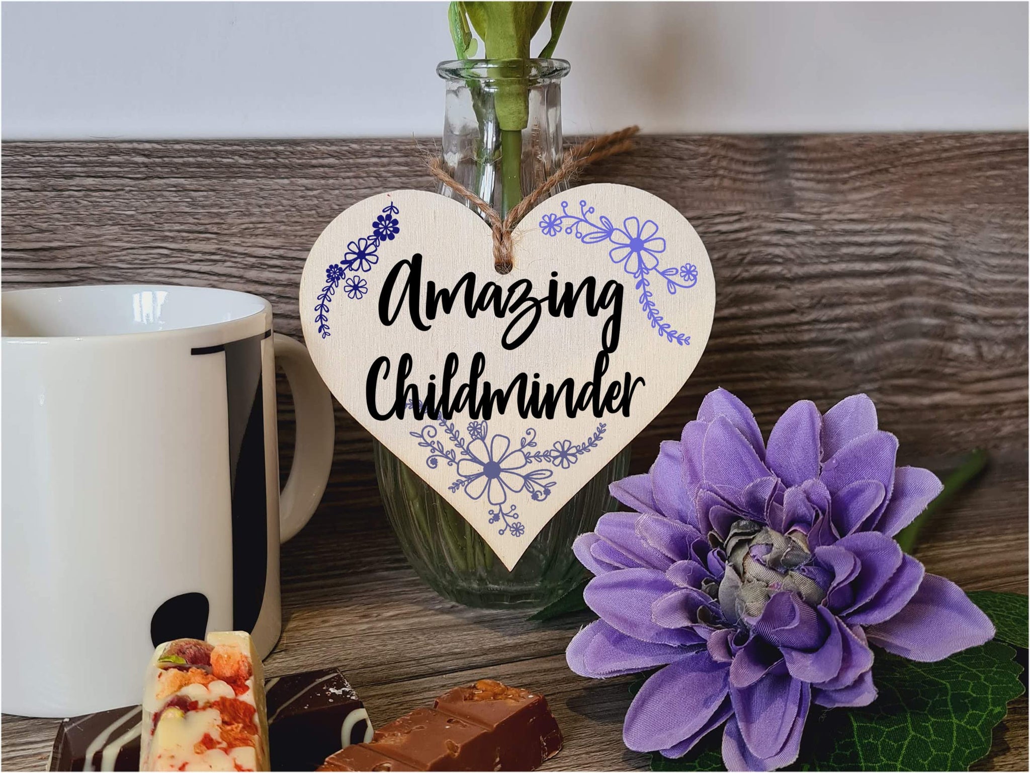 Handmade Wooden Hanging Heart Plaque Gift for a Amazing Childminder Thank You Keepsake