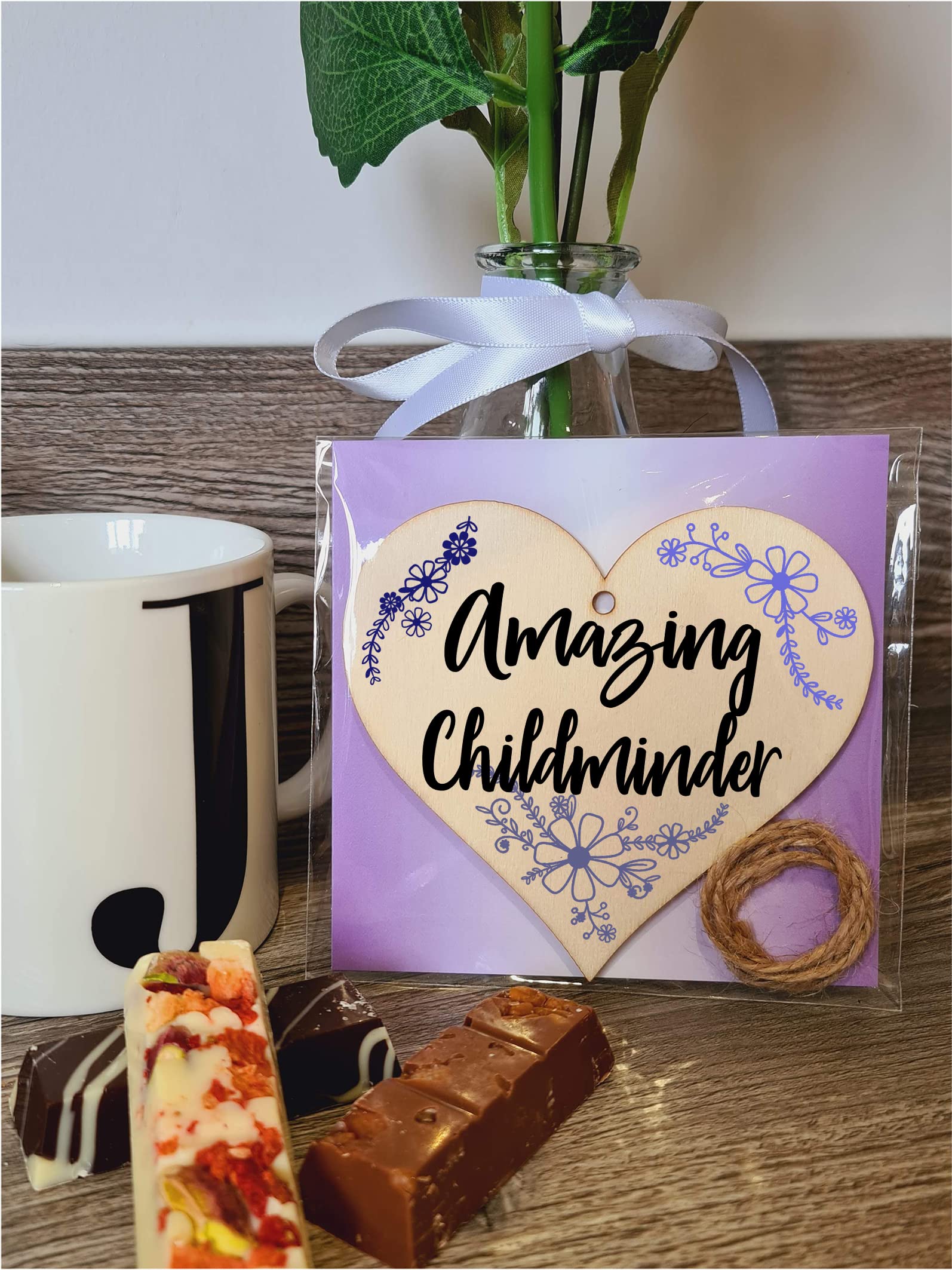 Handmade Wooden Hanging Heart Plaque Gift for a Amazing Childminder Thank You Keepsake