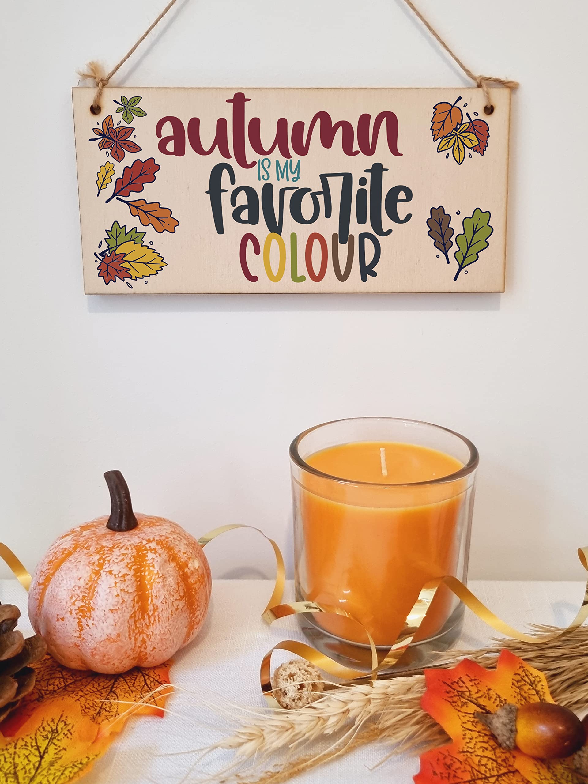 Autumn Favourite Colour Seasonal Decorative Leaves Sign Handmade Wooden Hanging Wall Plaque Gift Hallway Home Décor