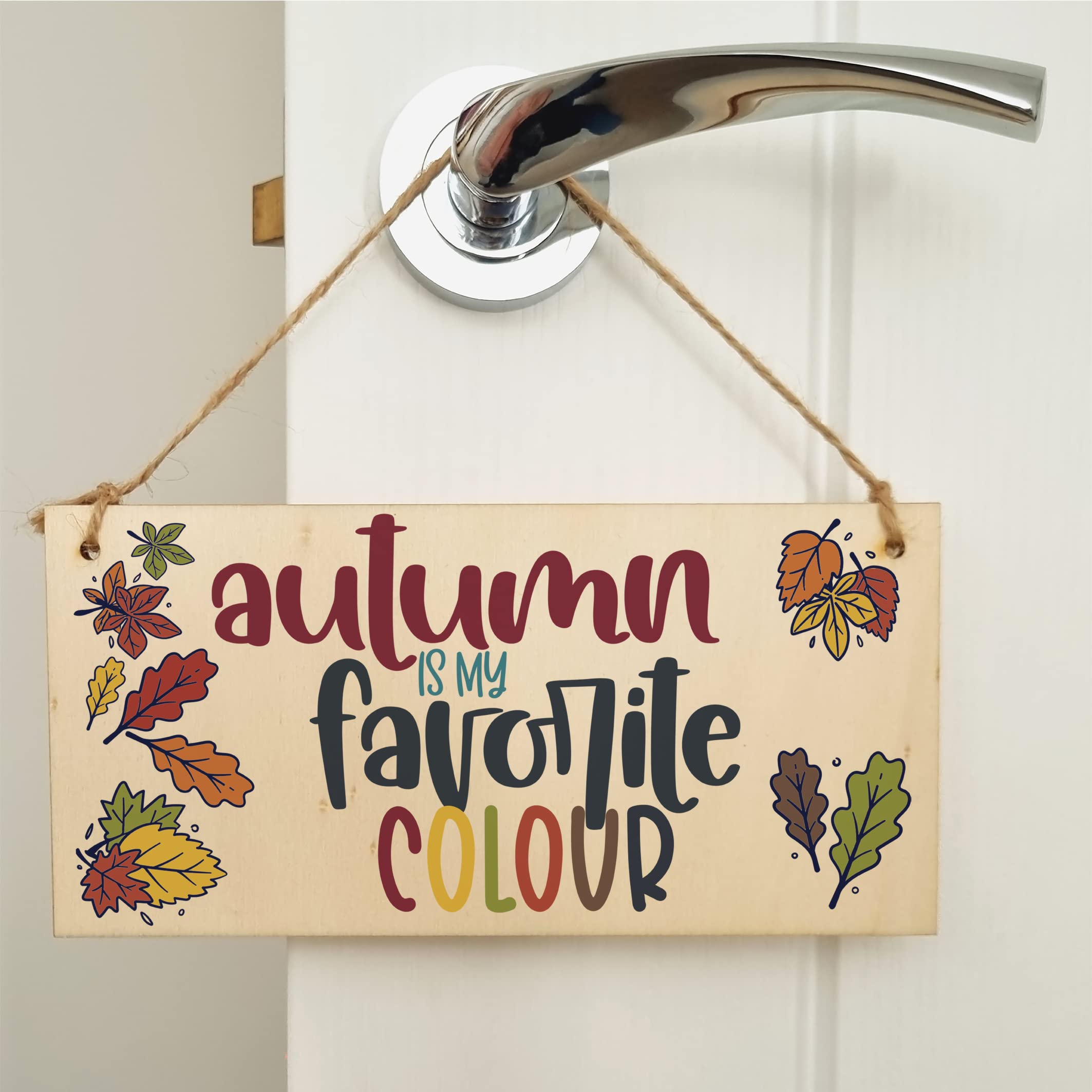 Autumn Favourite Colour Seasonal Decorative Leaves Sign Handmade Wooden Hanging Wall Plaque Gift Hallway Home Décor
