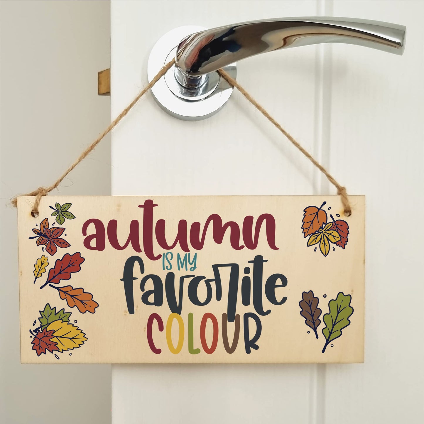 Autumn Favourite Colour Seasonal Decorative Leaves Sign Handmade Wooden Hanging Wall Plaque Gift Hallway Home Décor