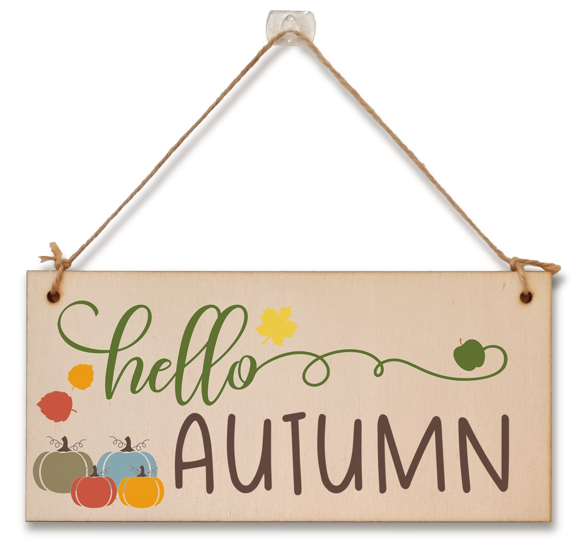 hello Autumn Seasonal Falling Leaves Decorative Pumpkin Sign Handmade Wooden Hanging Wall Plaque Gift Hallway Home Décor