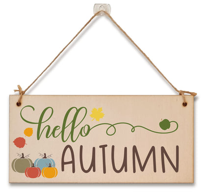hello Autumn Seasonal Falling Leaves Decorative Pumpkin Sign Handmade Wooden Hanging Wall Plaque Gift Hallway Home Décor